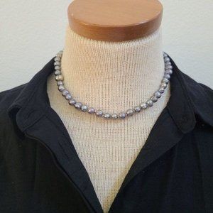 Beautiful grey faux pearl silver 925 Necklace knotted vintage.